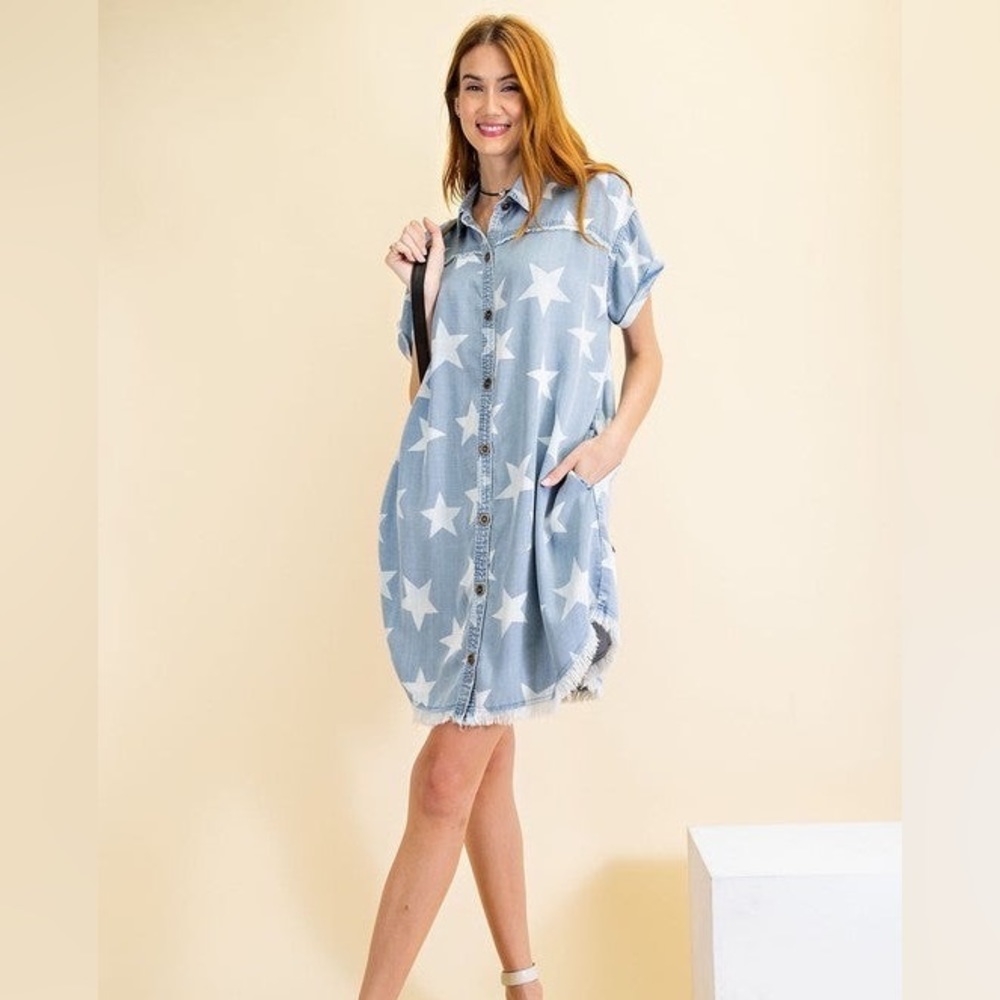 Denim Star Print Tunic L